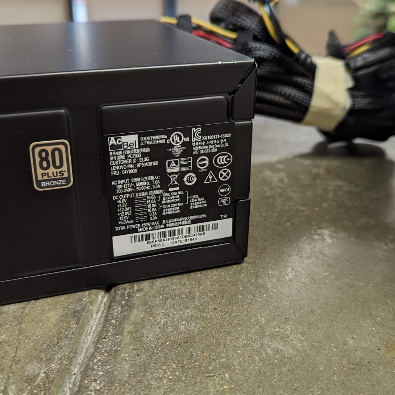 ATX ACBEL PC7033 450W 80 PLUS BRONZE POWER SUPPLY 100-240V 450w max Lenovo