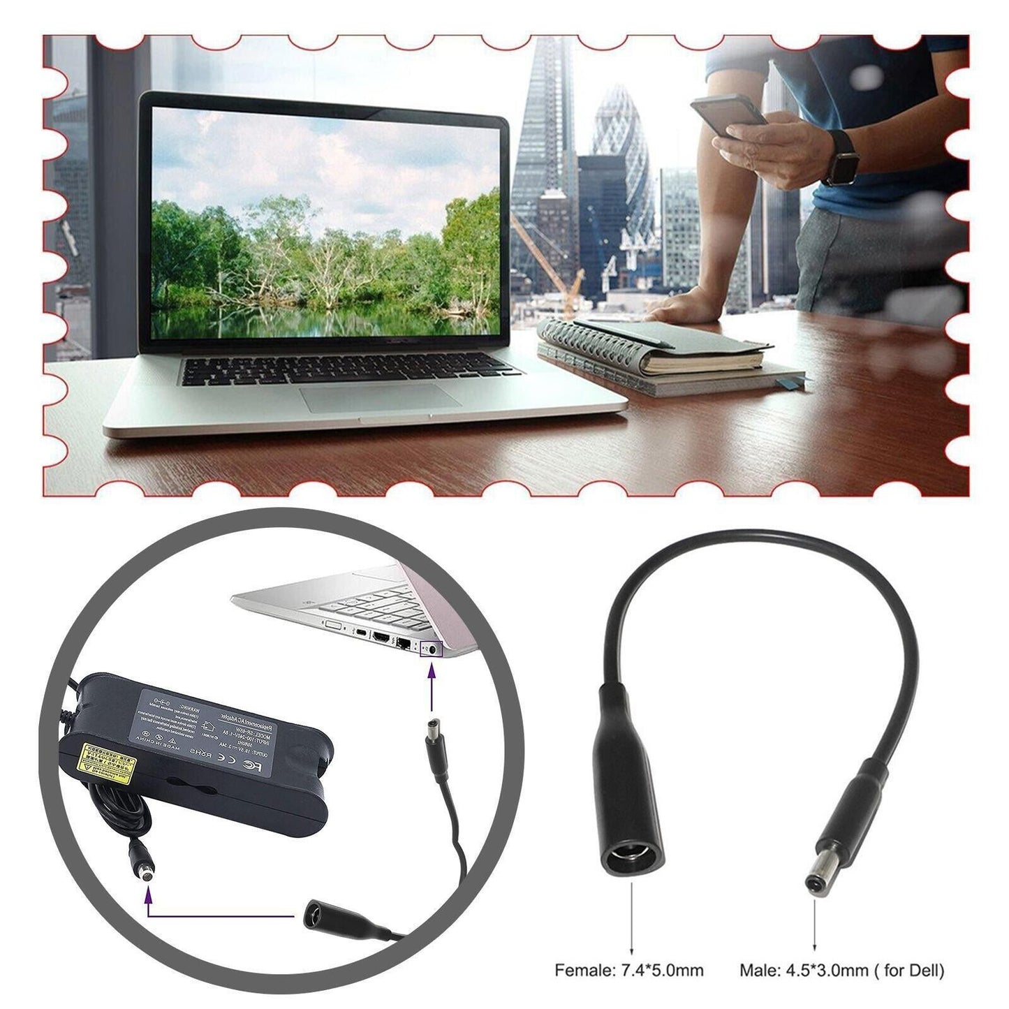 LOT 5 F/Dell 7.4mm 4.5mm AC Charger Power Supply Adapter Converter Charging W2F3