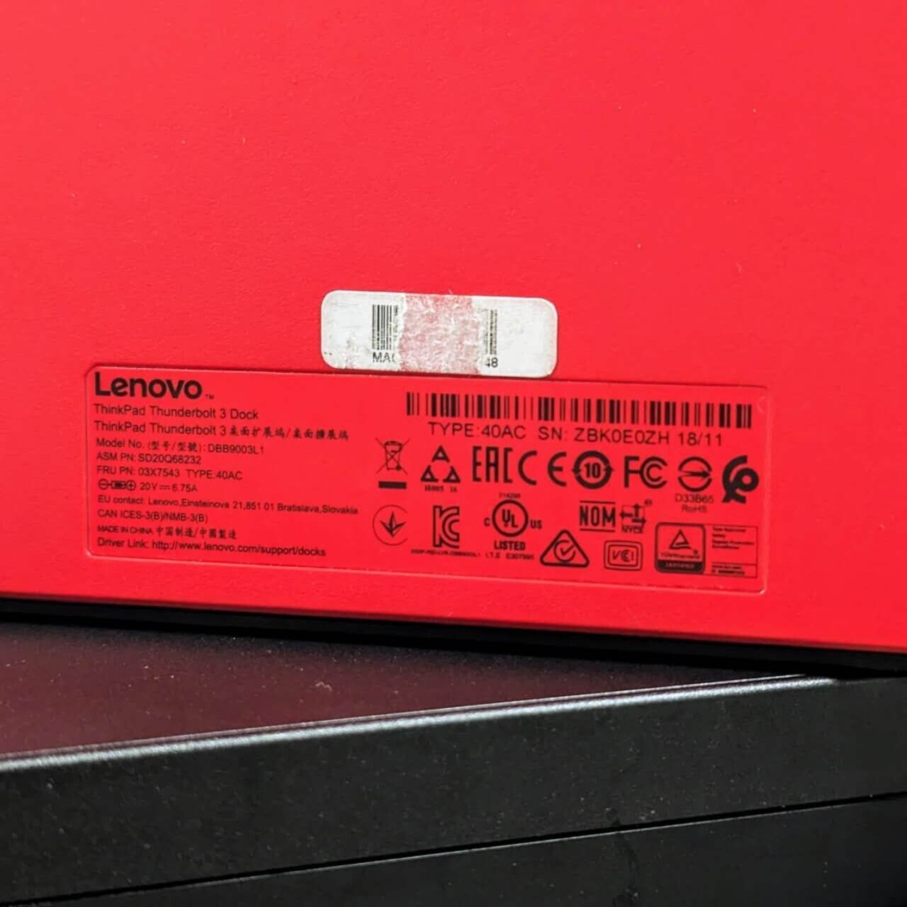 Lenovo ThinkPad 40AC Thunderbolt 3 Docking Station DBB9003L1 90W