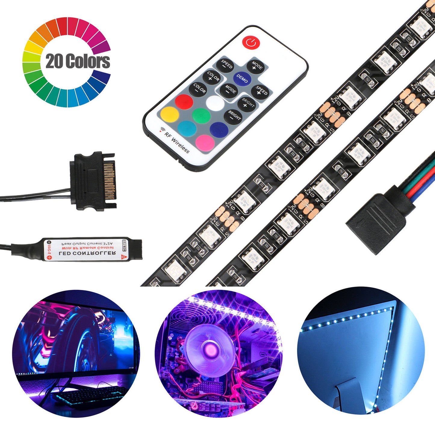 SATA RGB LED Strip Light for pc case Remote Control Computer Case Adhesive tape