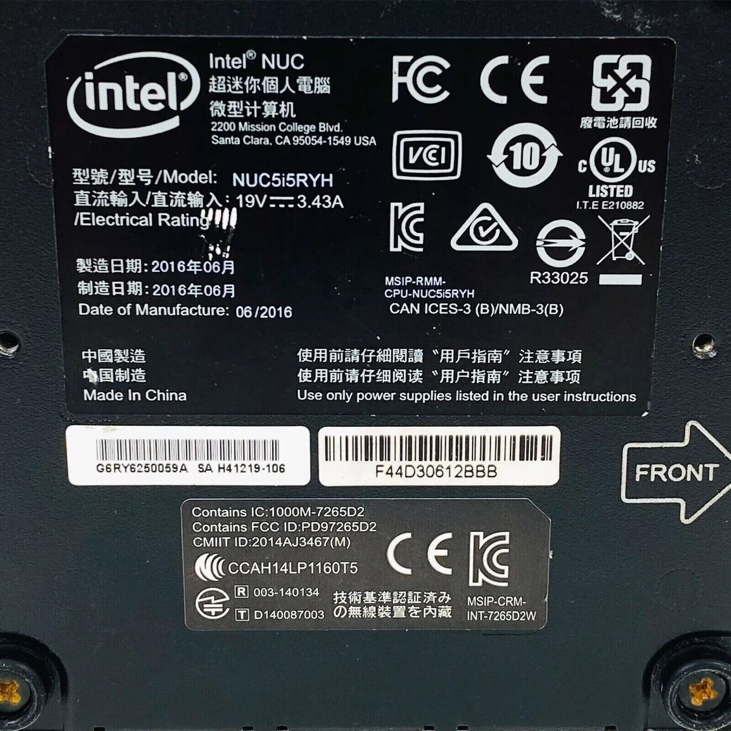Intel Mini Desktop NUC5i5RYH i5 1.6Ghz 16GB 512GB SSD Win 10 Pro WiFi HDMI USB 3