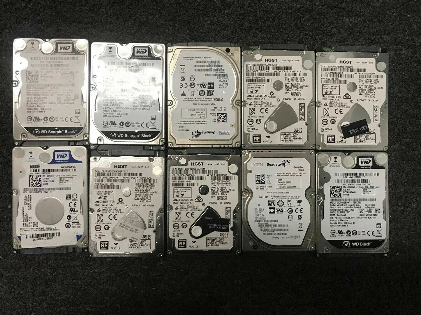 Lot of 10 500GB SATA 2.5" WD Seagate Hitachi Laptop Hard Drive HD HDD