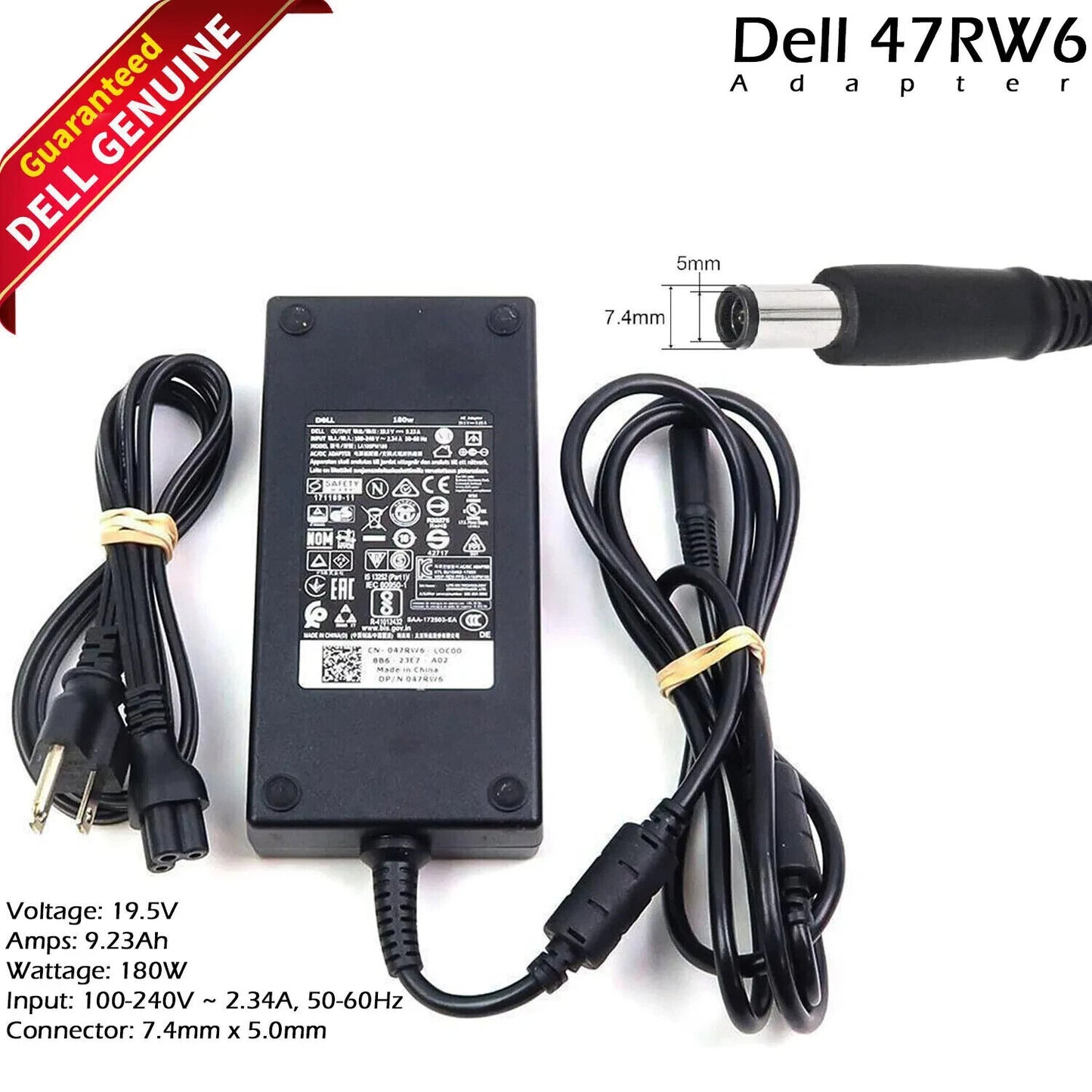 OEM Dell LA180PM180 180W 19.5V 9.23A Laptop AC Power Adapter 47RW6 WW4XY DW5G3
