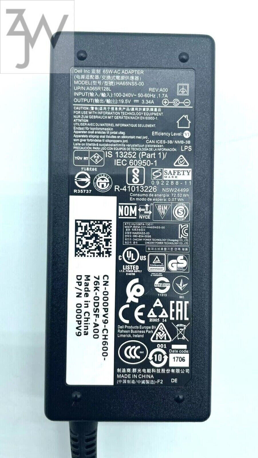 GENUINE Dell 65W 00PV9 HA65NS5-00 AC ADAPTER CHARGER 19.5V 3.34A 5.5mm