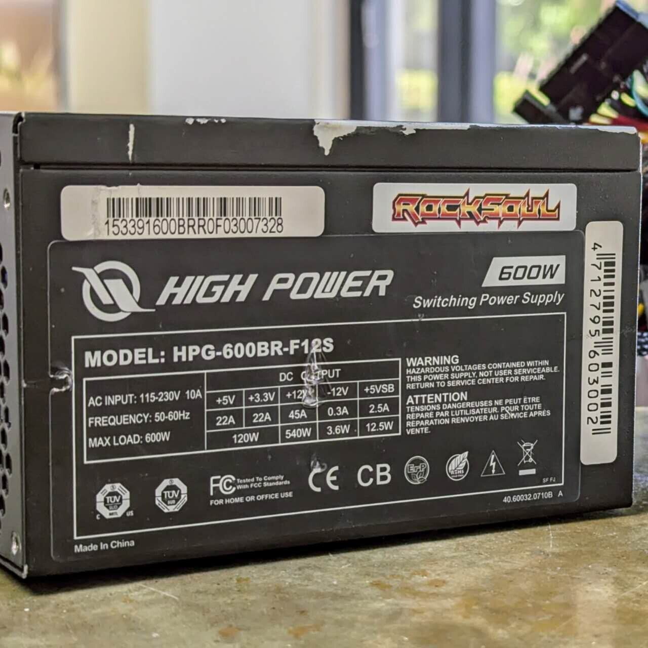 Rocksoul HPG-600BR-F12S 600W Desktop ATX Power Supply
