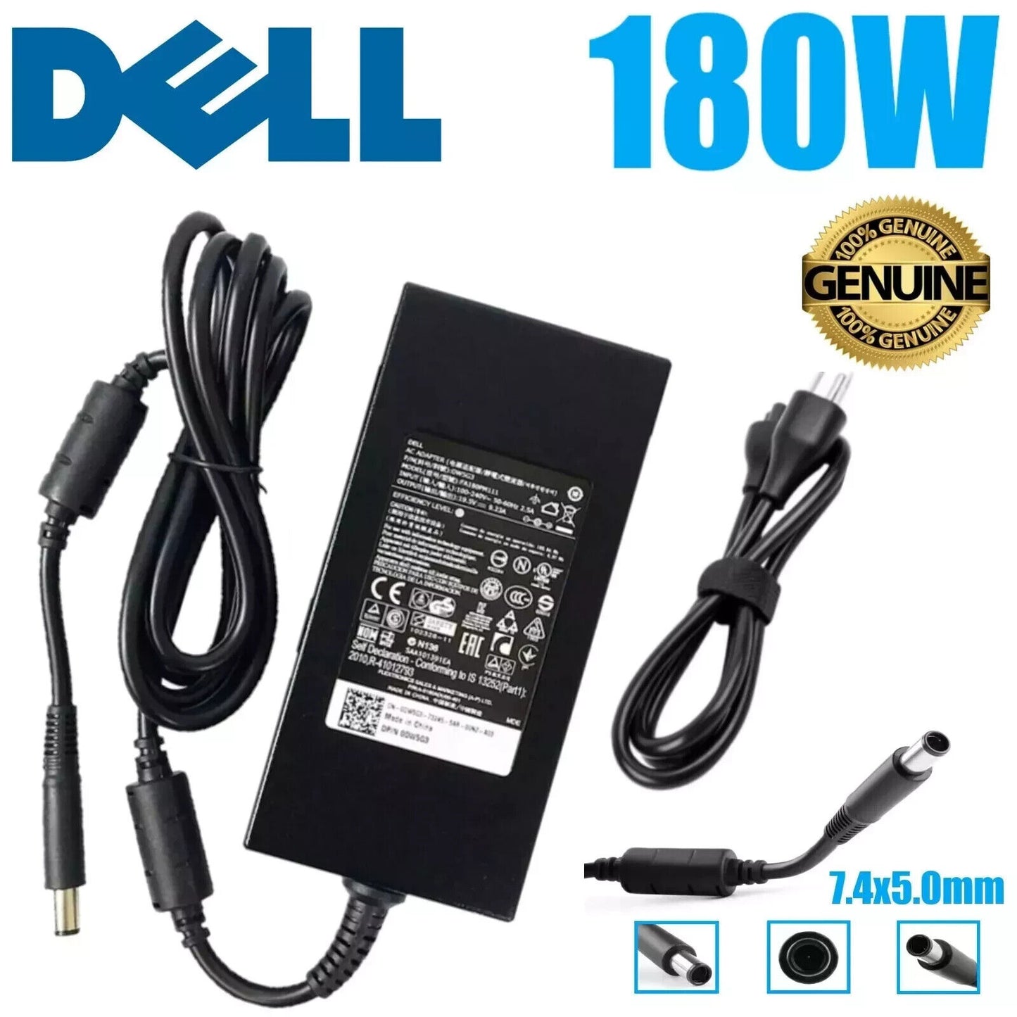 Dell 180W AC Adapter 19.5V 9.23A Power Supply 7.4x5mm w/Cord Original