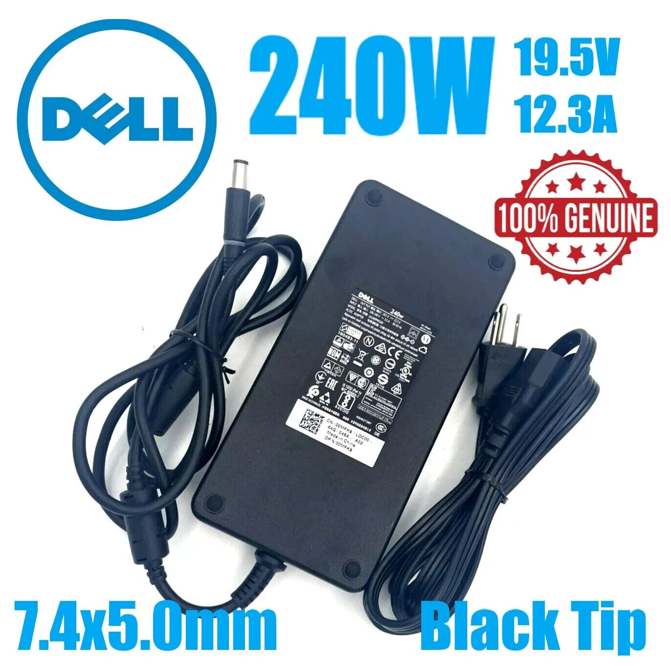 Genuine Dell 240W AC Adapter LA240PM160 GA240PE1-00 00MFK9 0FWCRC 19.5V Tested