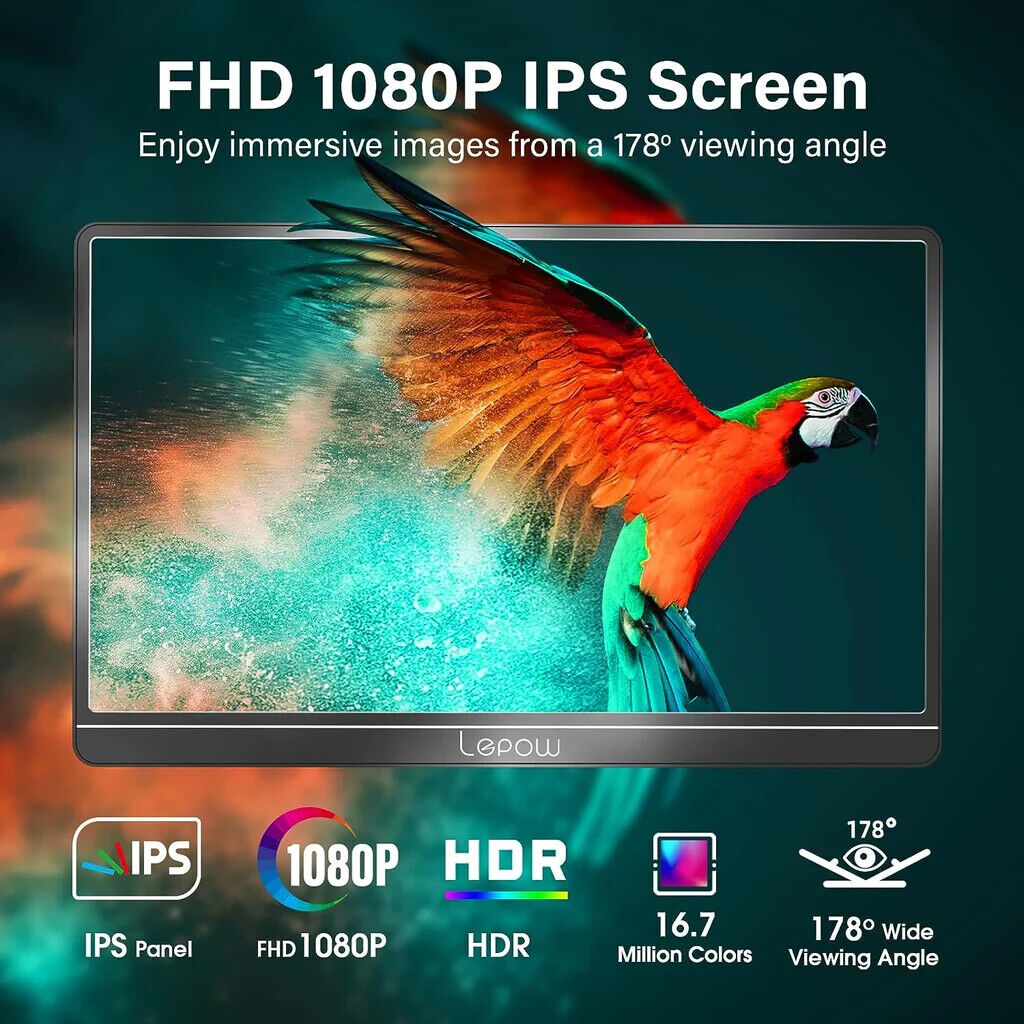 15.6" Portable Monitor 300 cd/m² Screen USB C Display HDMI 1920*1080 1200:1