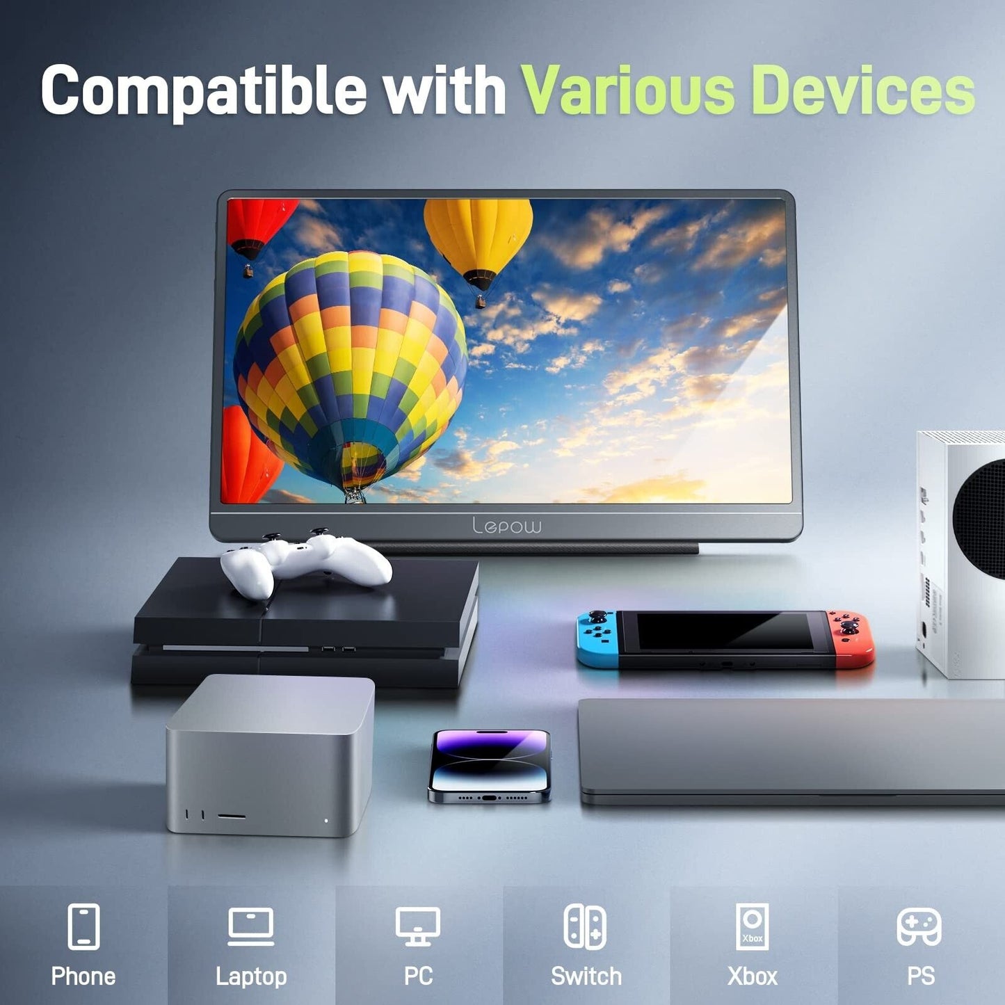 Portable External Monitor 15 INCH USB-C HDMI Gaming IPS Display Screen Speaker