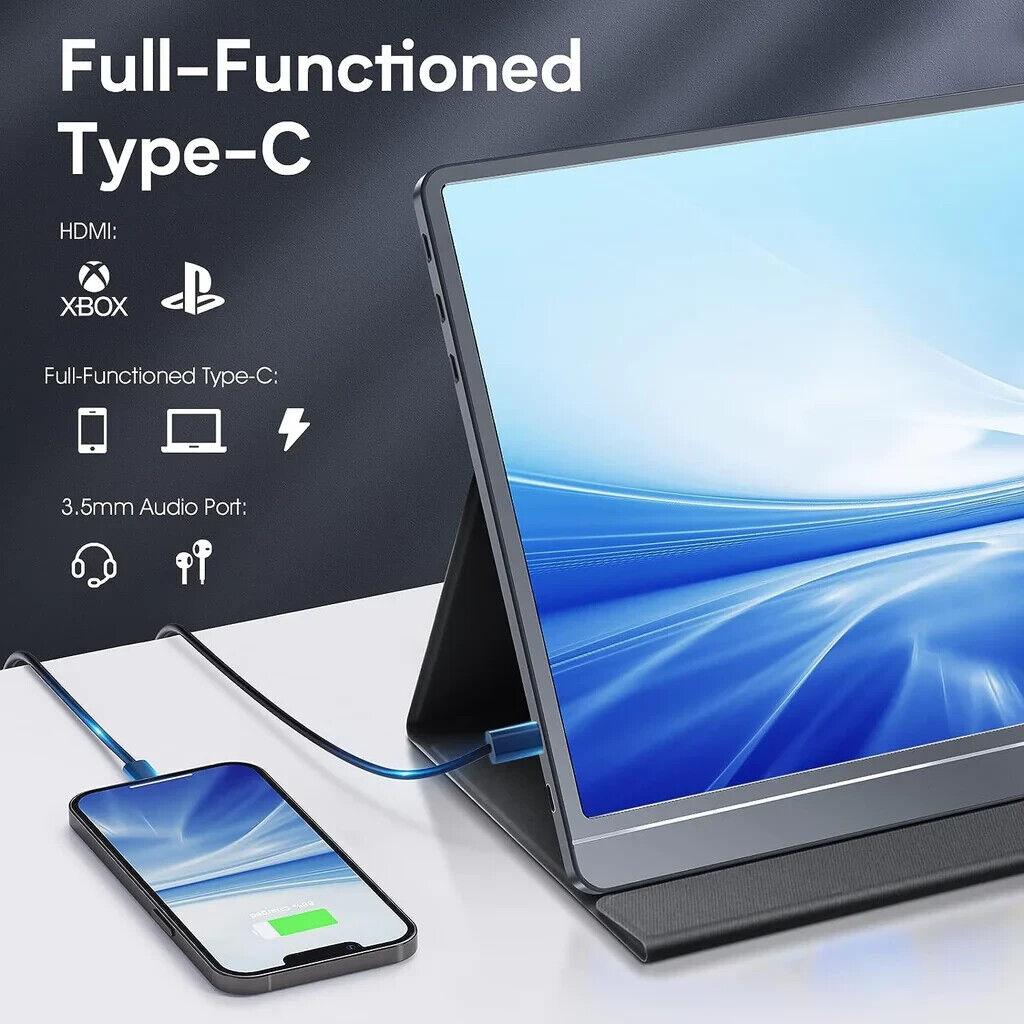 Portable External Monitor 15 INCH USB-C HDMI Gaming IPS Display Screen Speaker