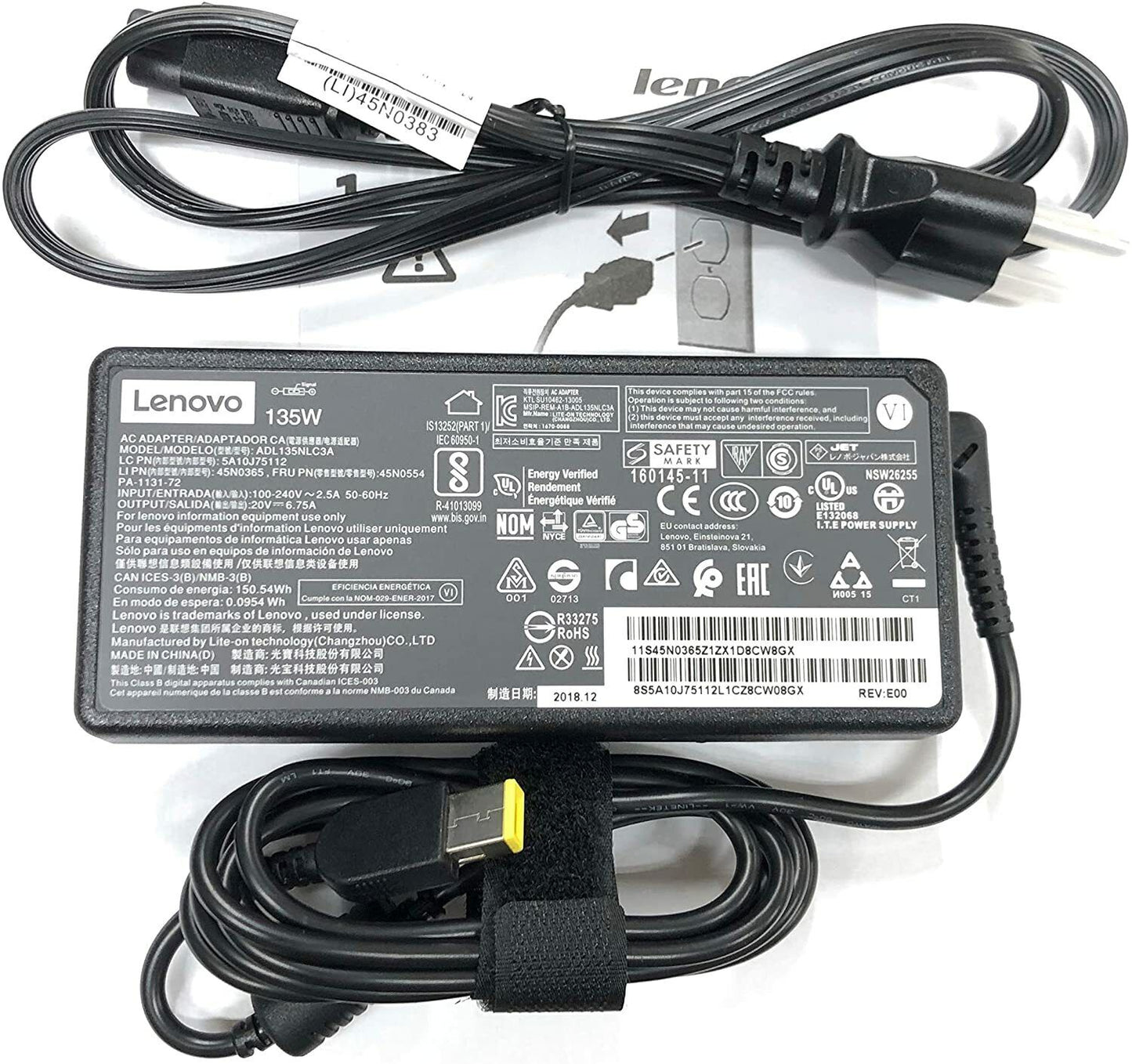 Lenovo ThinkPad 135W 20V 6.75A Power AC Adapter Charger T540p W540 flat tip