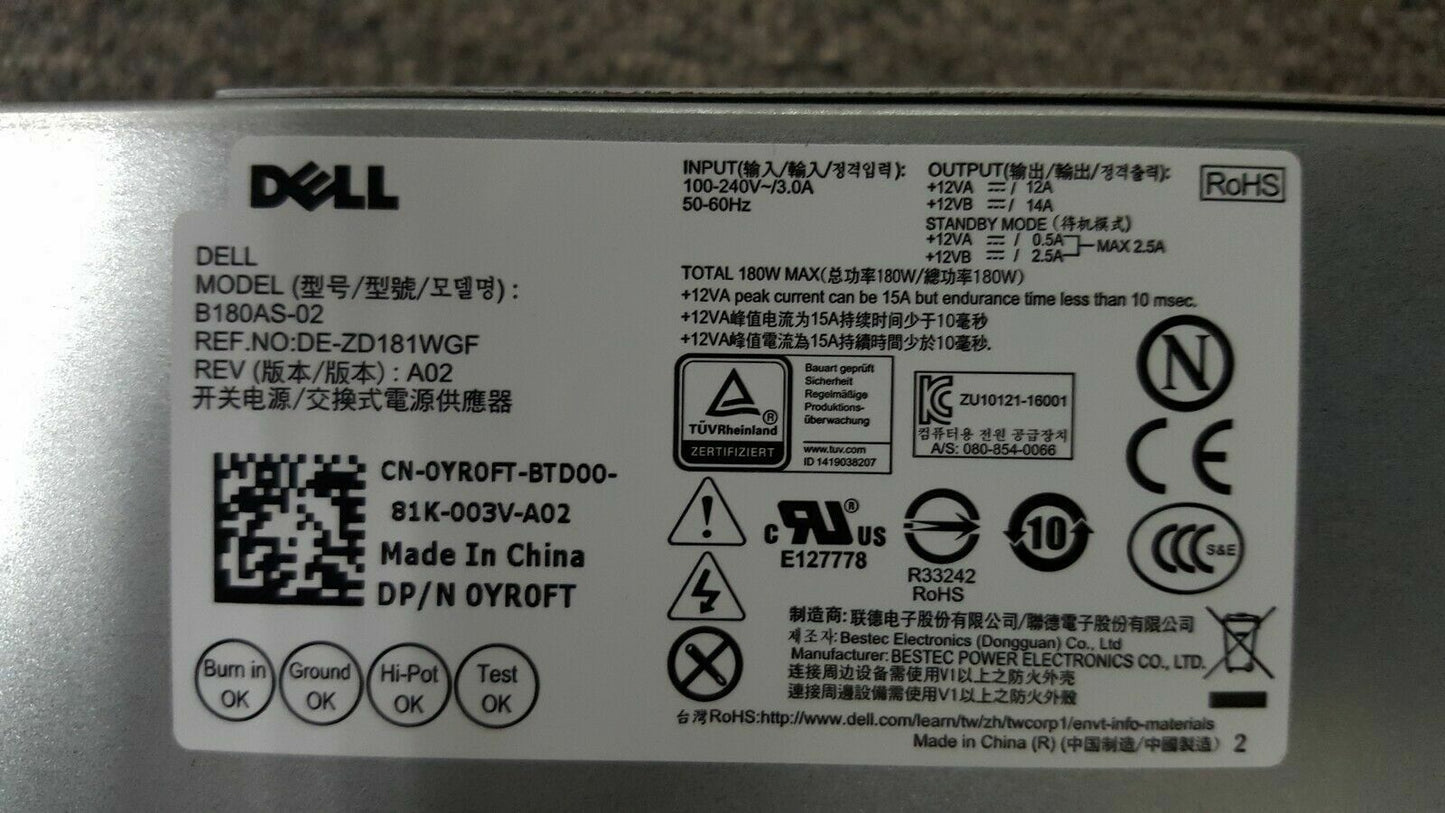Dell Optiplex 3050 5050 7050 SFF MT PSU 180W Power Supply 82DRM TDFTP YR0FT