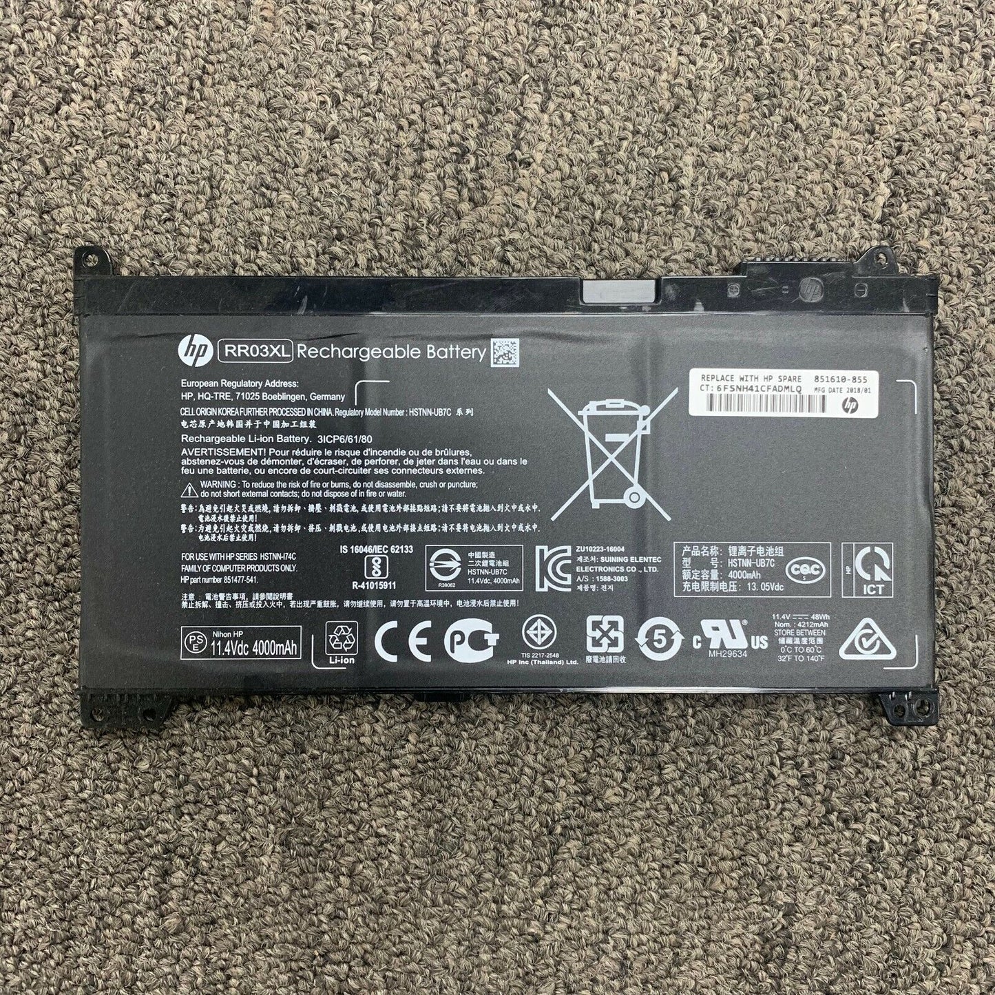 RR03XL Li-Ion Battery 851610-855 11.4V 48Wh for HP 430 440 450 455 470 G4