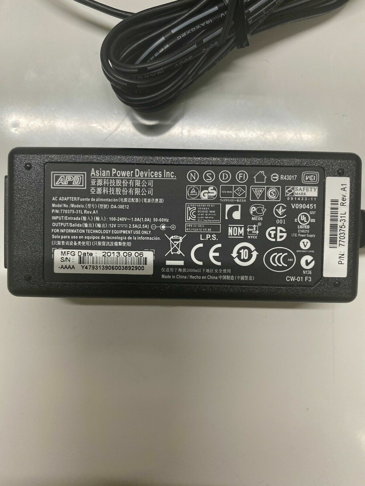 lot of 10 WYSE APD AC Adapter DA-30E12 770375-31L 12V 2.5A 9y62f charger power