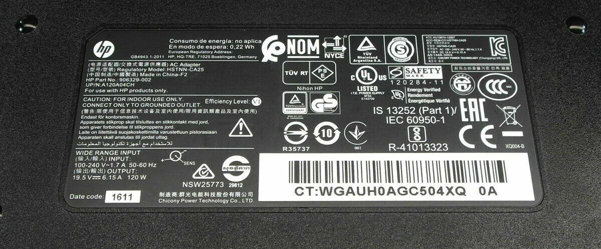 Genuine HP Laptop Charger AC Adapter Power Supply 826554-001 19.5V 6.15A 120W