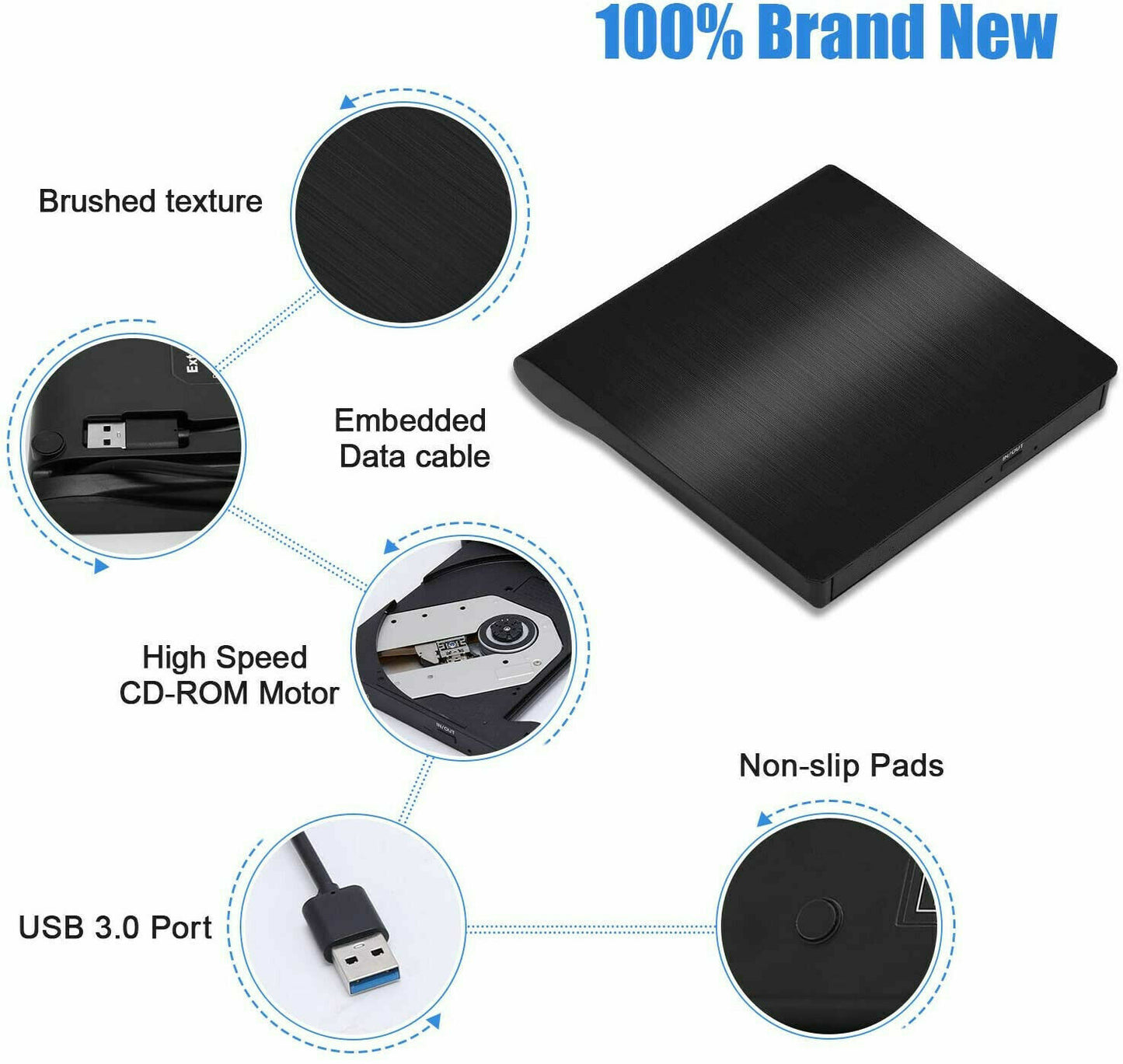 External CD Drive USB Portable CD DVD Drive ROM for Desktop/Laptop/Mac OS