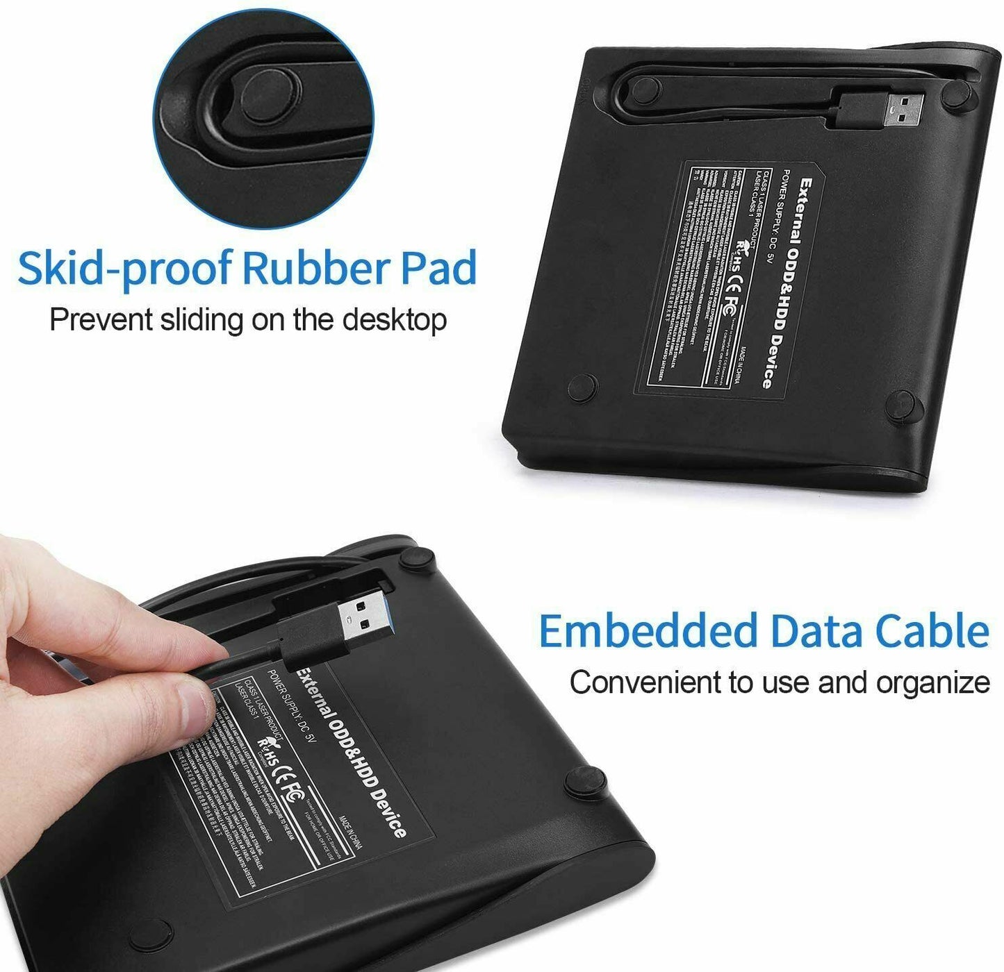 External CD Drive USB Portable CD DVD Drive ROM for Desktop/Laptop/Mac OS