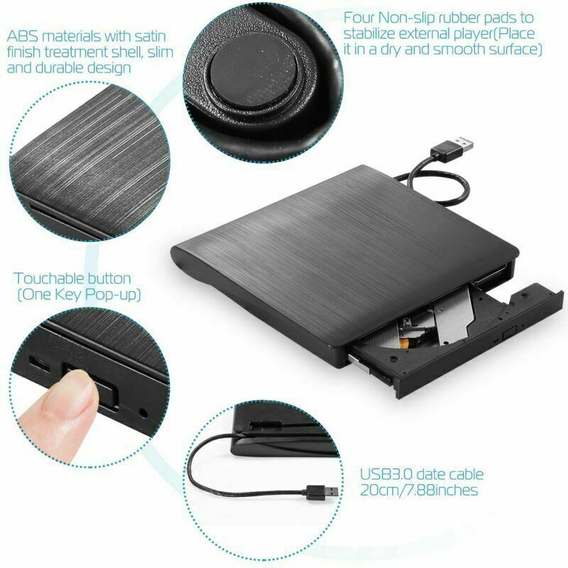 External CD Drive USB Portable CD DVD Drive ROM for Desktop/Laptop/Mac OS