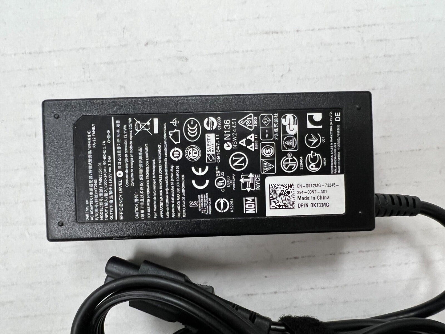 Genuine Dell E7440 E7450 E7250 E6440 PA-12 AC Adapter Charger w/ Power Cord 65W