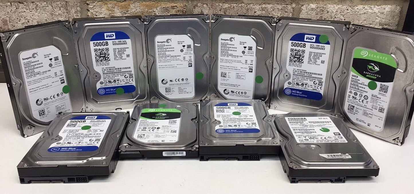 LOT OF 10 DRIVES 500GB Desktop PC Internal 3.5" SATA Hard Drive HDD Tested