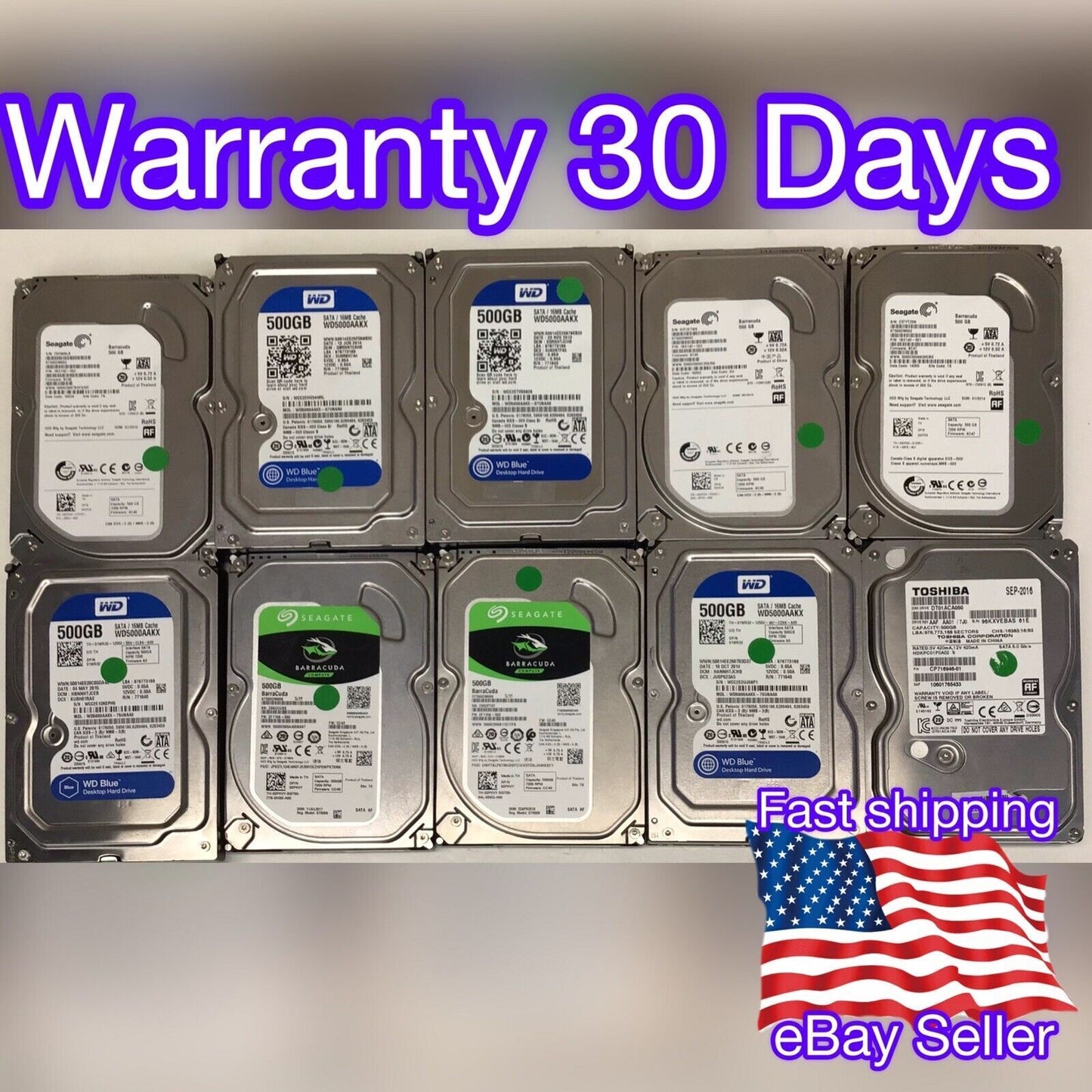 LOT OF 10 DRIVES 500GB Desktop PC Internal 3.5" SATA Hard Drive HDD Tested