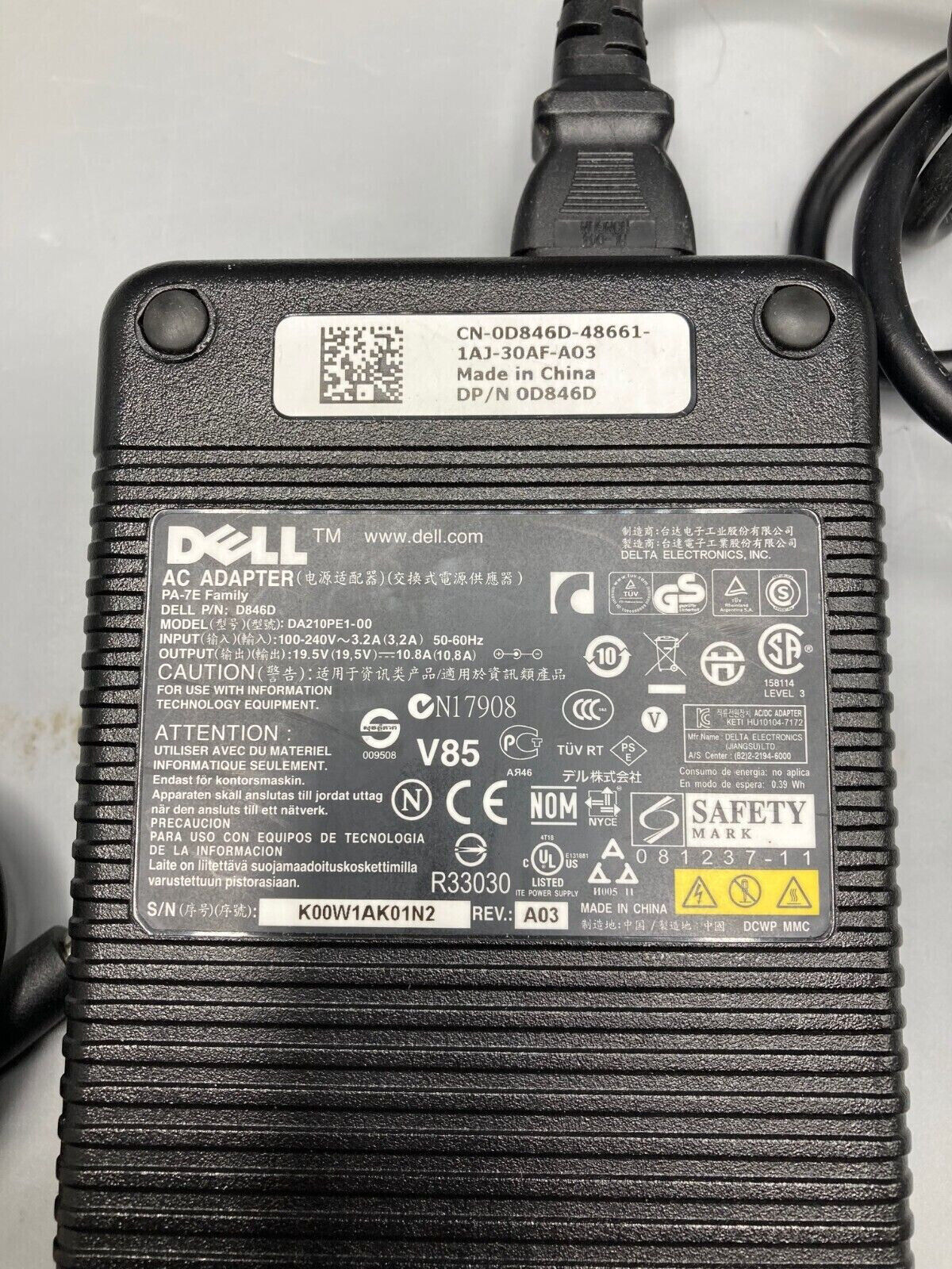 Genuine Dell 210W Laptop Charger AC Adapter Power Supply D846D PA-7E DA210PE1-00