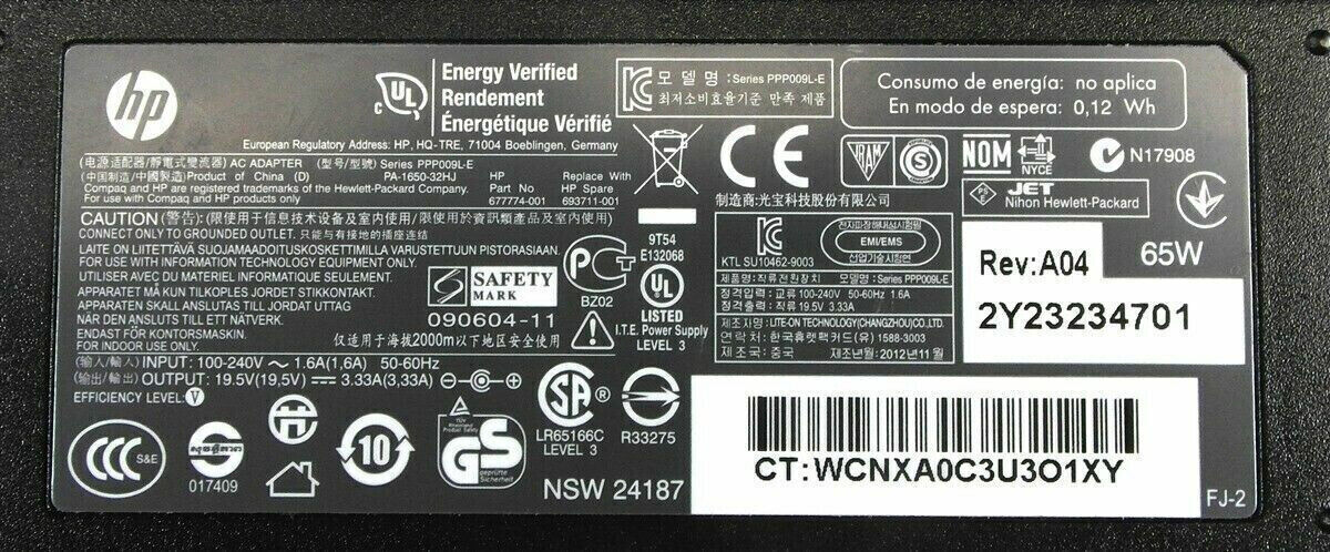 Genuine HP 2000 Series Notebook Laptop AC Adapter Charger Power Cord 65W 7.4mm