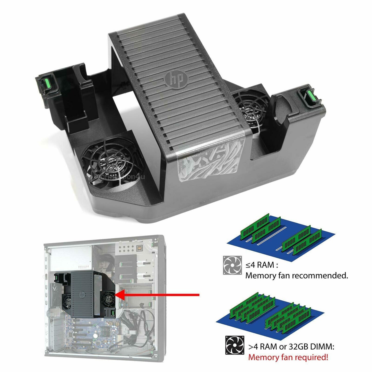 HP Z440 Memory Cooling Solution Cooling Fan Baffle 748799-001