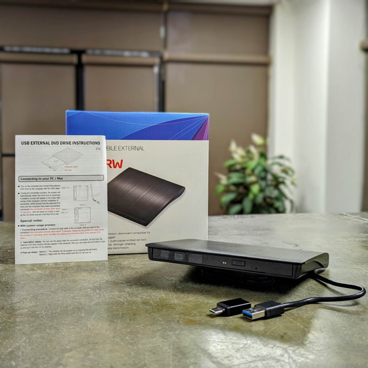 External Portable CD/DVD Drive Slim USB 3.0 Re-Writer Burner Reader RW Drive