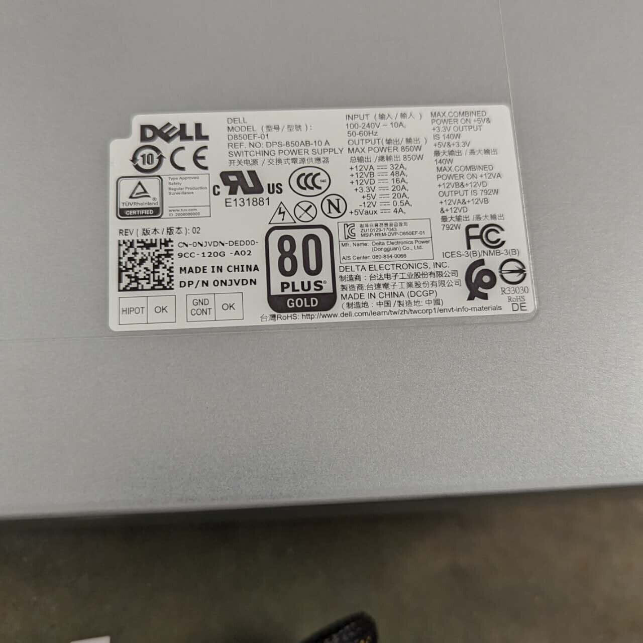 DELL Alienware Aurora R5 R6 R7 R8 R9 850W ATX Power Supply 9XG5C HU850EF NJVDN