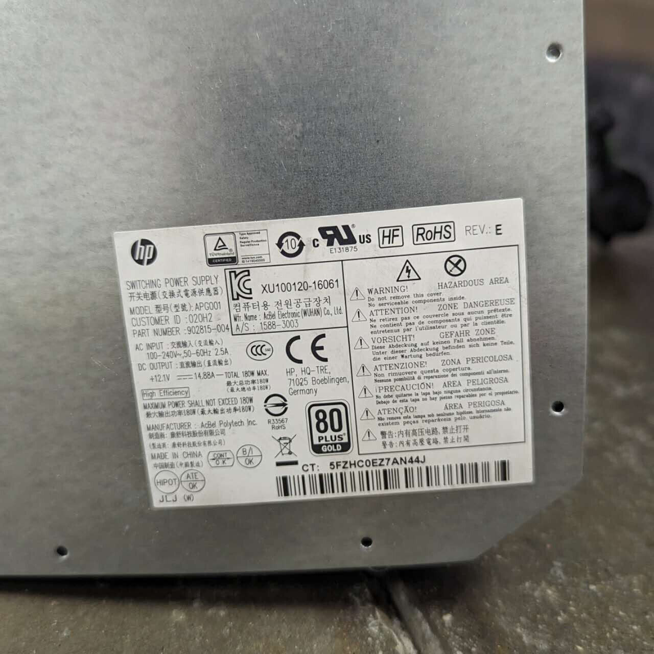 HP EliteOne 800 G3 Power Supply APG001 DPS-180AB-28 180W 902815-004 912972-001