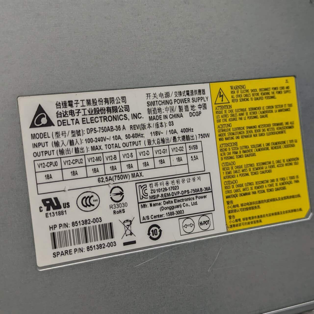 Genuine HP Z4 G4 Delta 750W Desktop Power Supply 851382-003, DPS-750AB-36 A