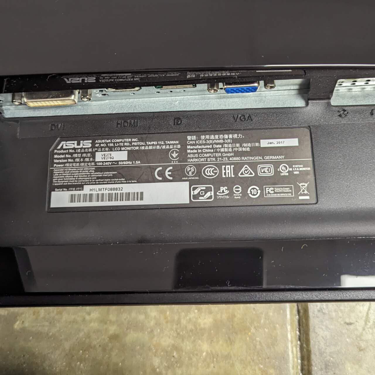 ASUS VE278 27" Full HD 1920x1080 2ms DisplayPort HDMI DVI VGA Monitor w/ Stand