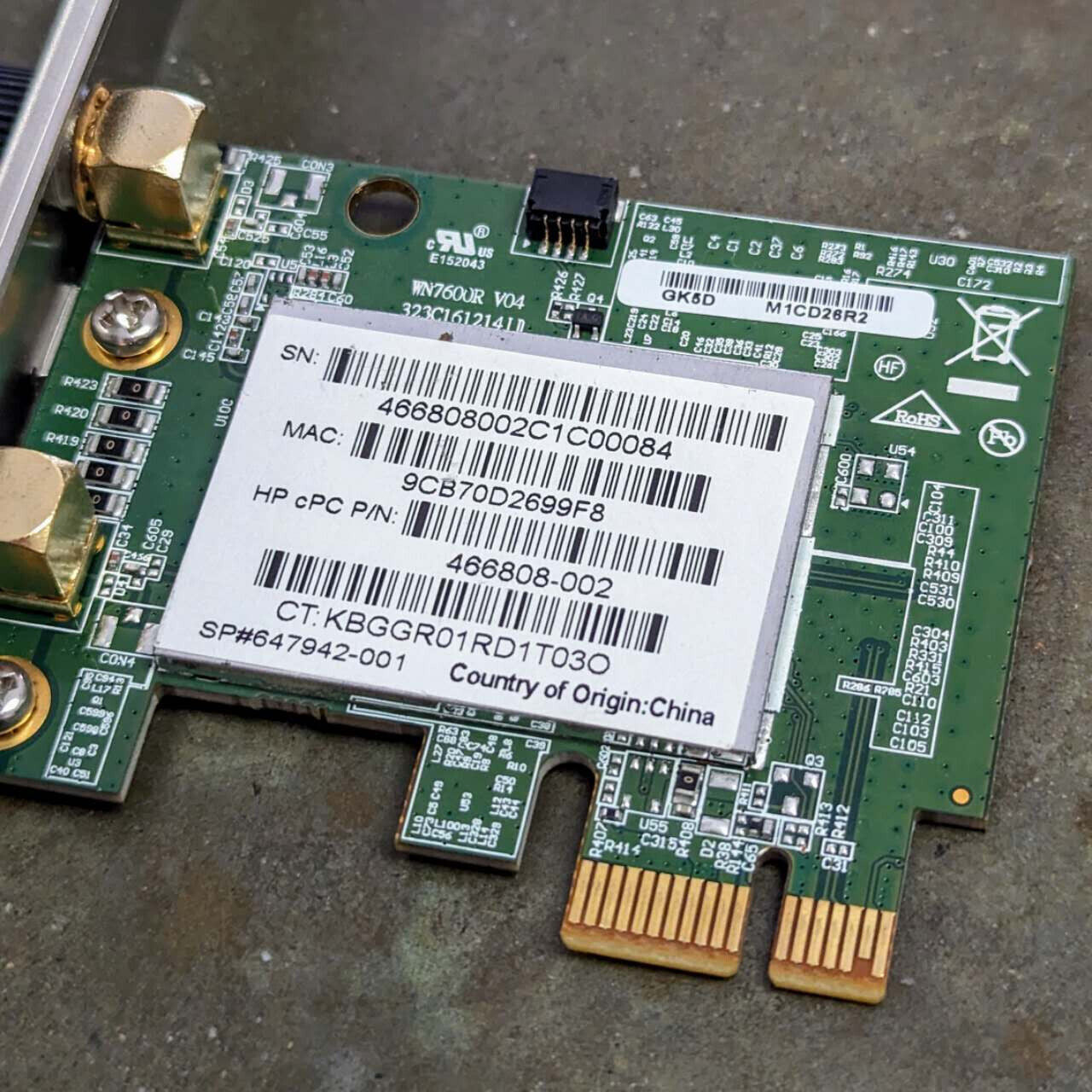 HP 466808-002 Dual Band Wireless-N PCIE Network Card with Antennas