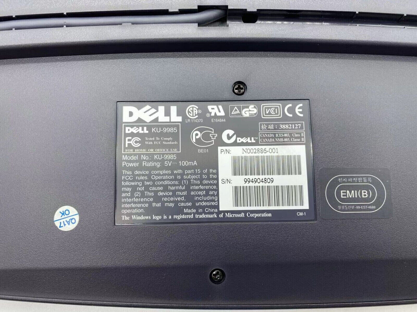 Lot of 10 New in box Genuine Dell USB Keyboard KU-9985 w/ Palm Rest