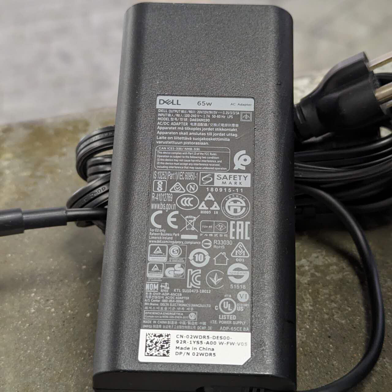 Genuine DELL 65W USB-C Type-C Laptop Charger Power Supply Adapter 02WDR5 20V