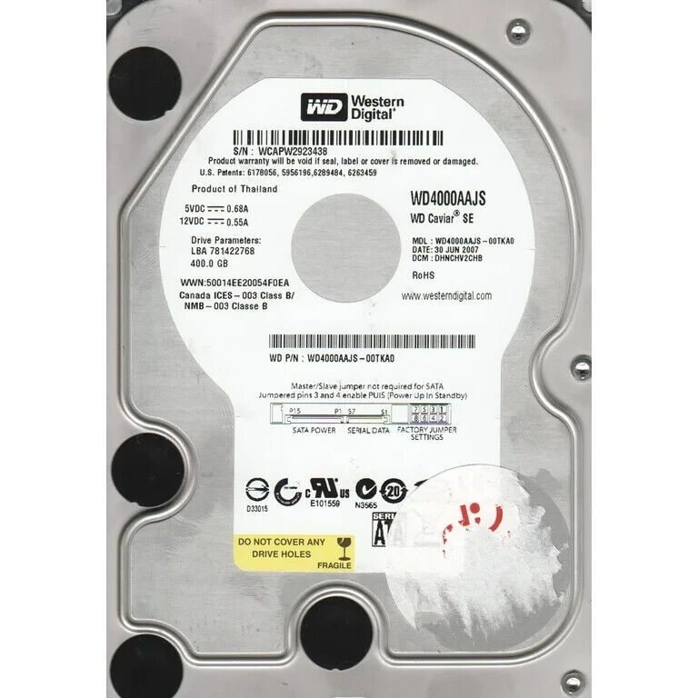 Western Digital WD4000AAJS 00TKA0 400GB 7200 RPM SATA 6Gb/s 3.5" Hard Drive HDD