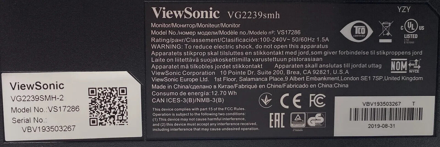 ViewSonic VG2239MH-2 VS17286 22" FHD 1080P LED Monitor HDMI DP VGA USB