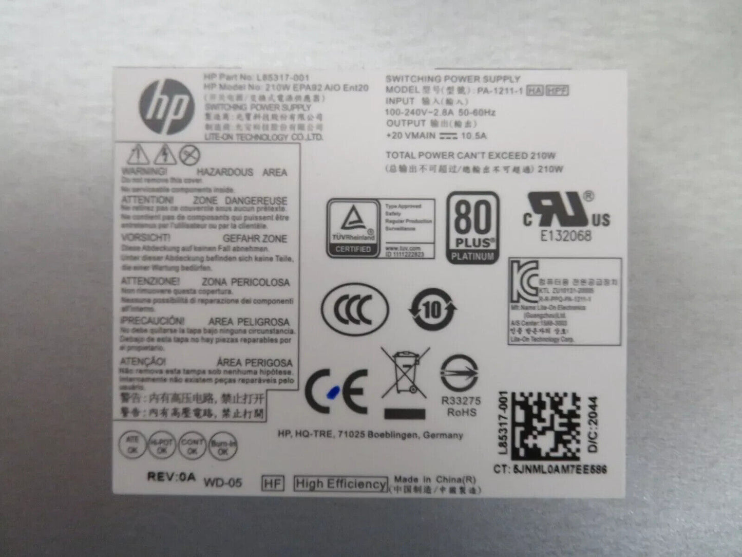 GENUINE HP ELITEONE 800 G6 AIO POWER SUPPLY 210W M27393-001 L85317-001
