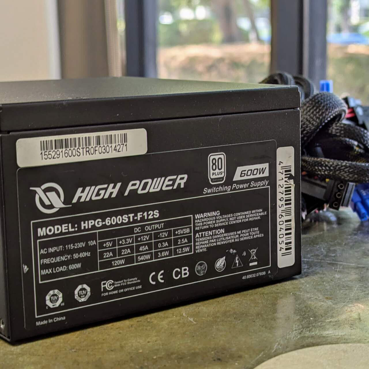 High Power 600w ATX GAMING PSU Power Supply HPG-600ST-F12S 80 PLUS Certified