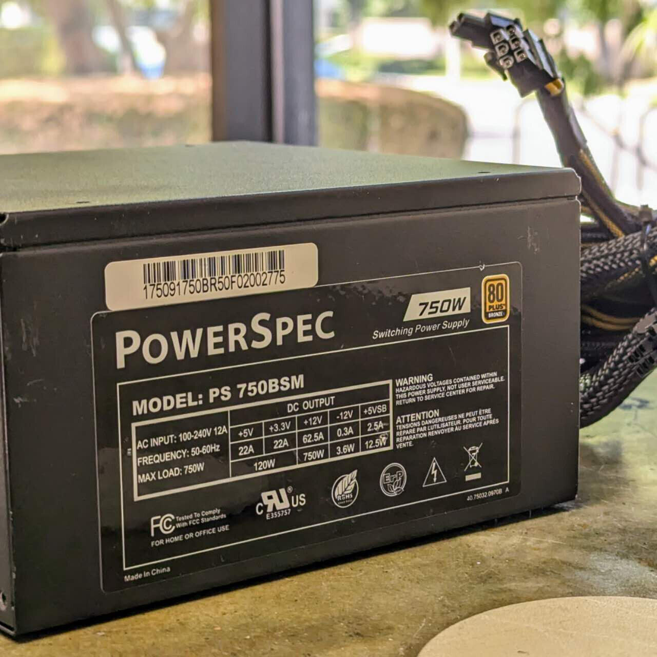 PowerSpec 750W 80 PUS Bronze Certified Semi-Modular Gaming PSU Power Supply