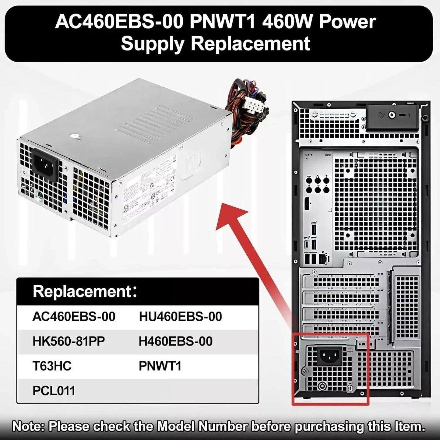 Dell Aurora R13 R14 XPS 8950 460W PSU PNWT1 T63HC 389MC 0PNWT1 0T63HC 0389MC