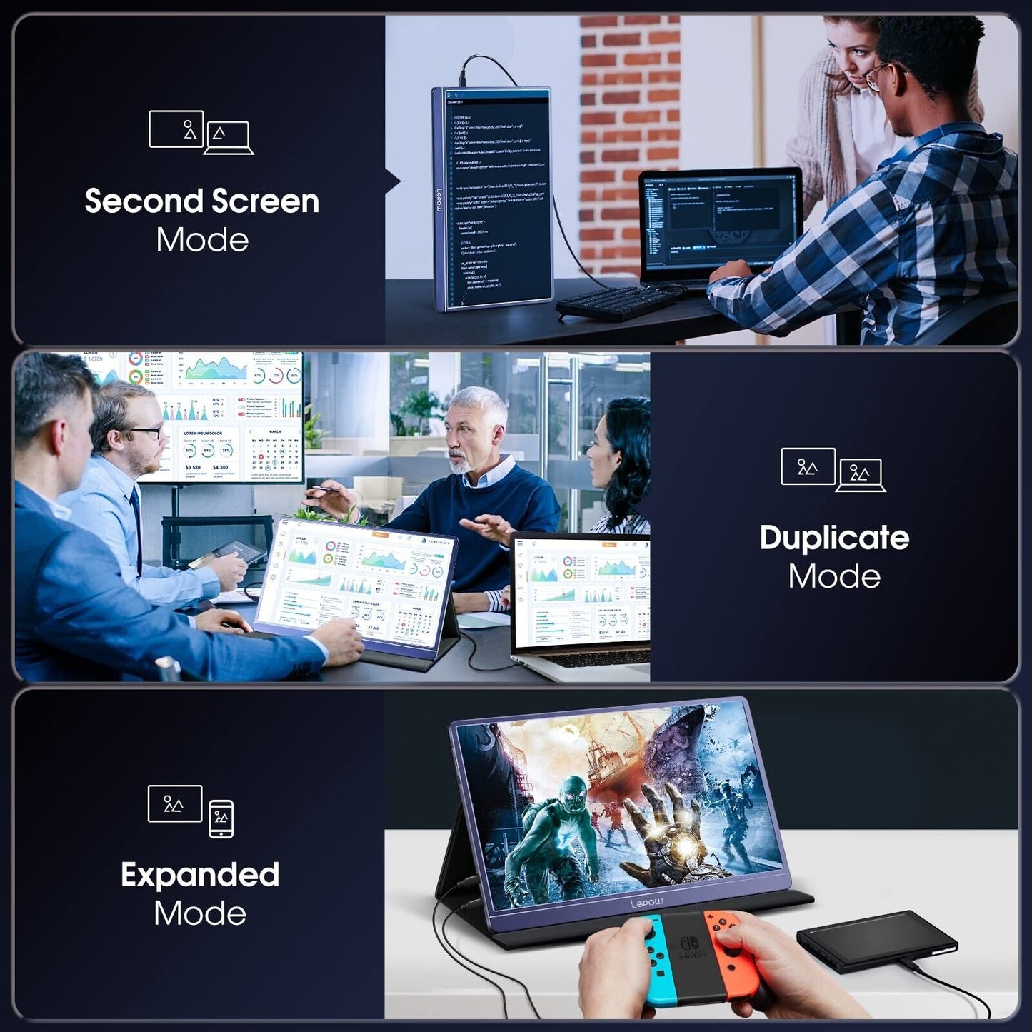 Lepow Portable Monitor - 2023 C2 15.6 inch FHD 1080P Portable Display IPS Screen