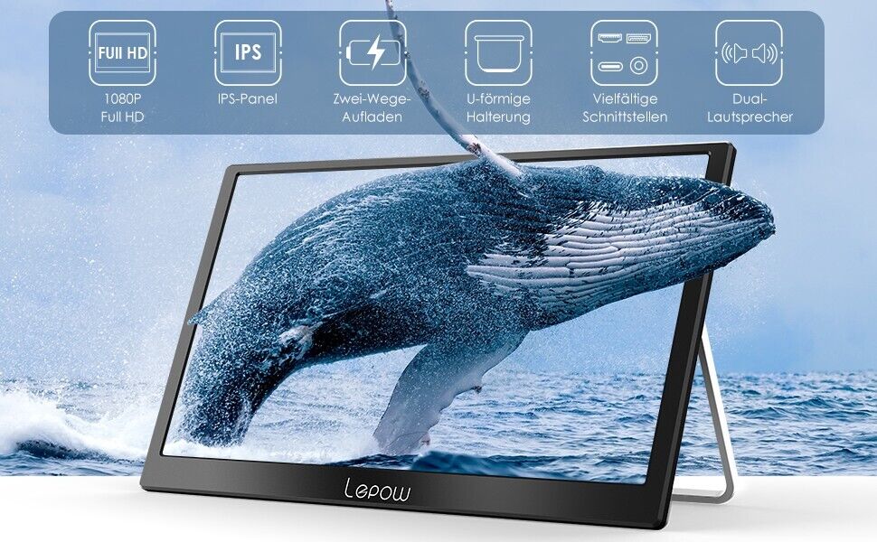 Lepow Portable Monitor - 2023 C2 15.6 inch FHD 1080P Portable Display IPS Screen