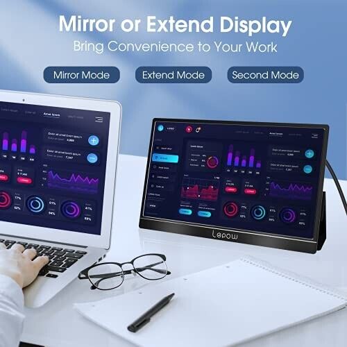 Portable External Monitor 14 inch USB-C HDMI Gaming IPS Display Eye Care Screen