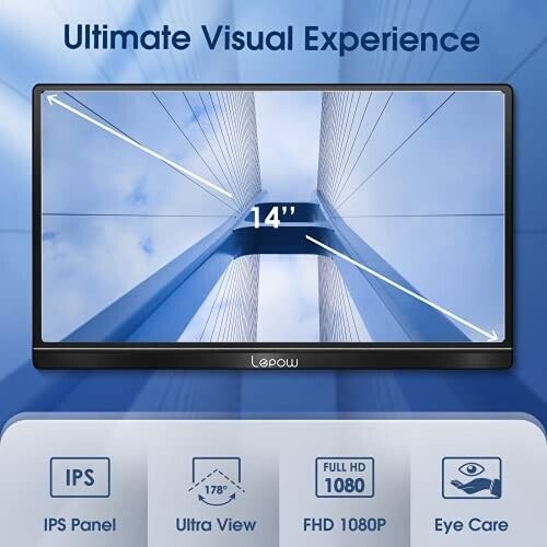 Laptop External Monitor 14 inch USB-C HDMI Gaming IPS Display Screen Speakers B