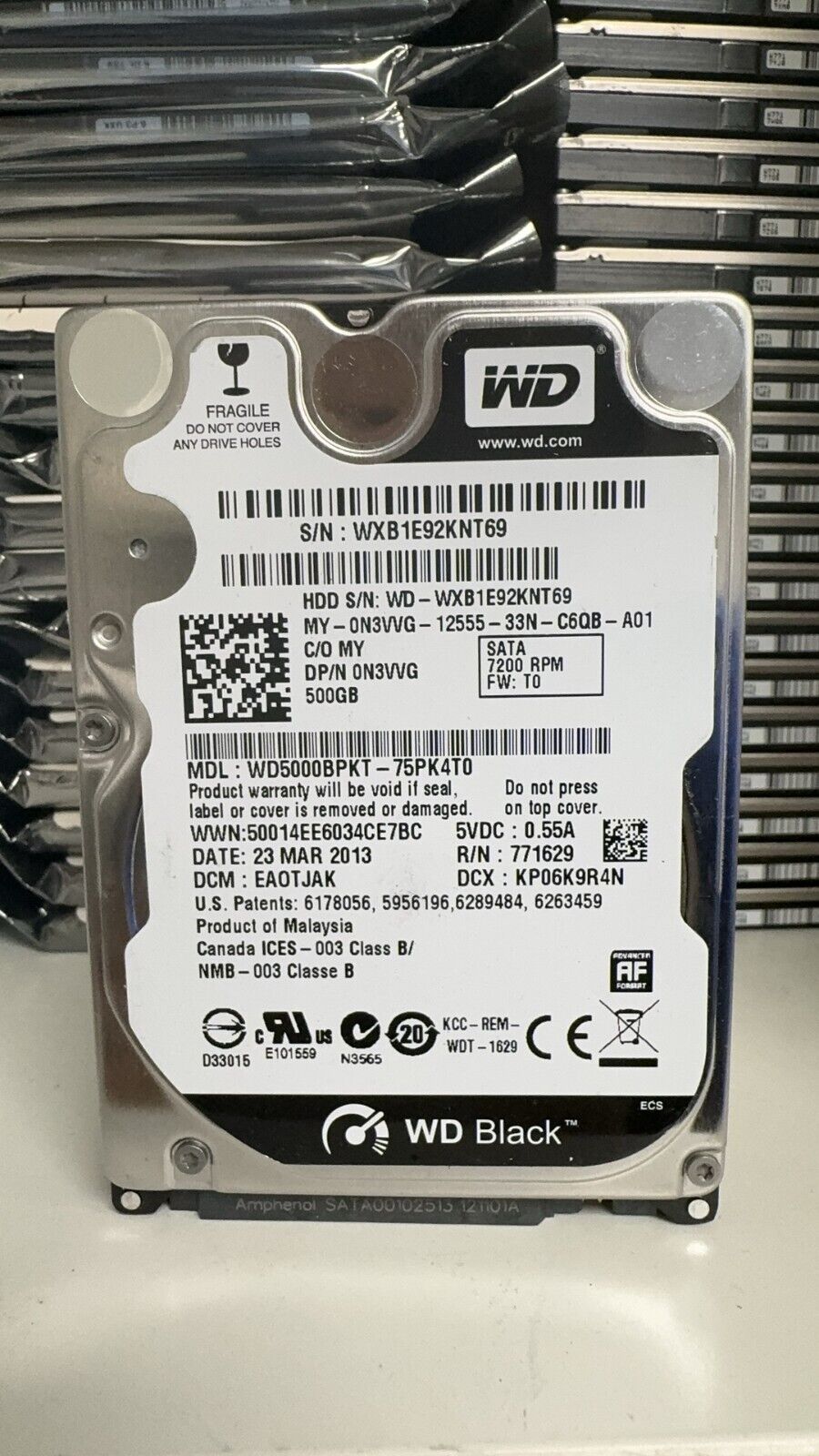 LOT 5 Western Digital WD5000BPKT 2.5" 500GB 7200RPM SATA HDD Hard Drive 0N3VVG