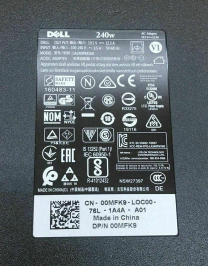 Dell 240W AC Adapter LA240PM160 GA240PE1-00 00MFK9 0FWCRC 19.5V 12.3A OEM Large