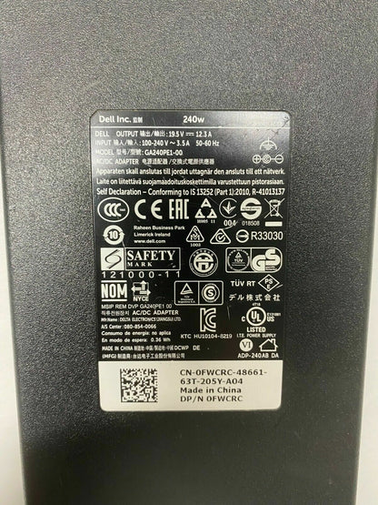 Dell 240W AC Adapter LA240PM160 GA240PE1-00 00MFK9 0FWCRC 19.5V 12.3A OEM Large
