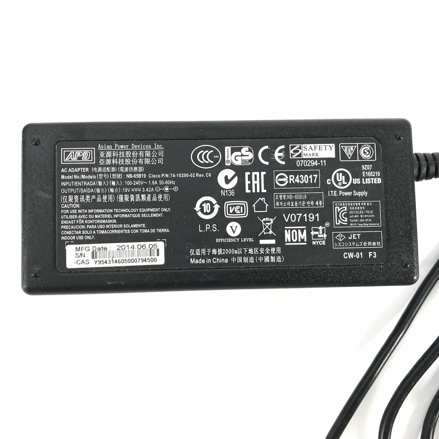 Lot of 10 APD AC Adapter NB-65B19 19V 3.42A 65W For Dell Wyze 59826